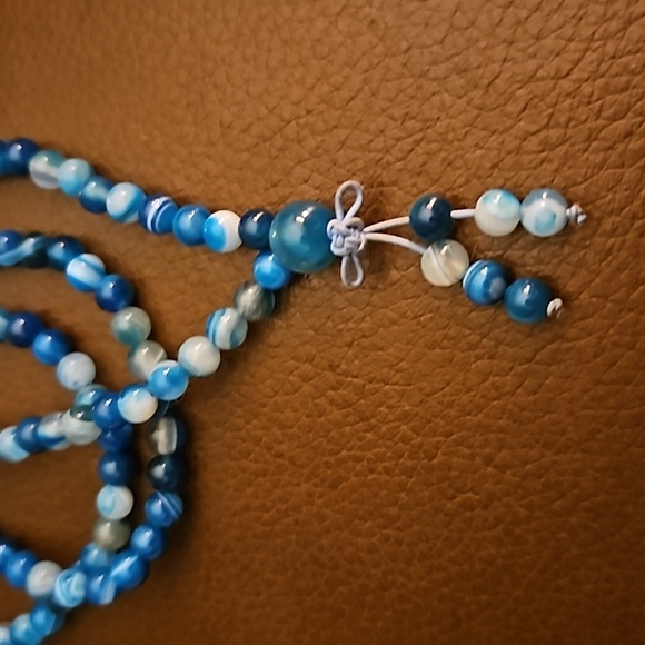 3/$30 Blue Agate Buddhist 108 Prayer Mala Stretchy Bracelet Necklace - Picture 3 of 5